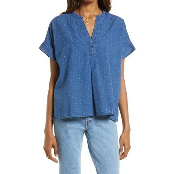 ✨MADEWELL LAKELINE SWISS DOT POPOVER SZ S SHIRT IN SWISS DOT INDIGO SWISSDOT✨ - Picture 3 of 7